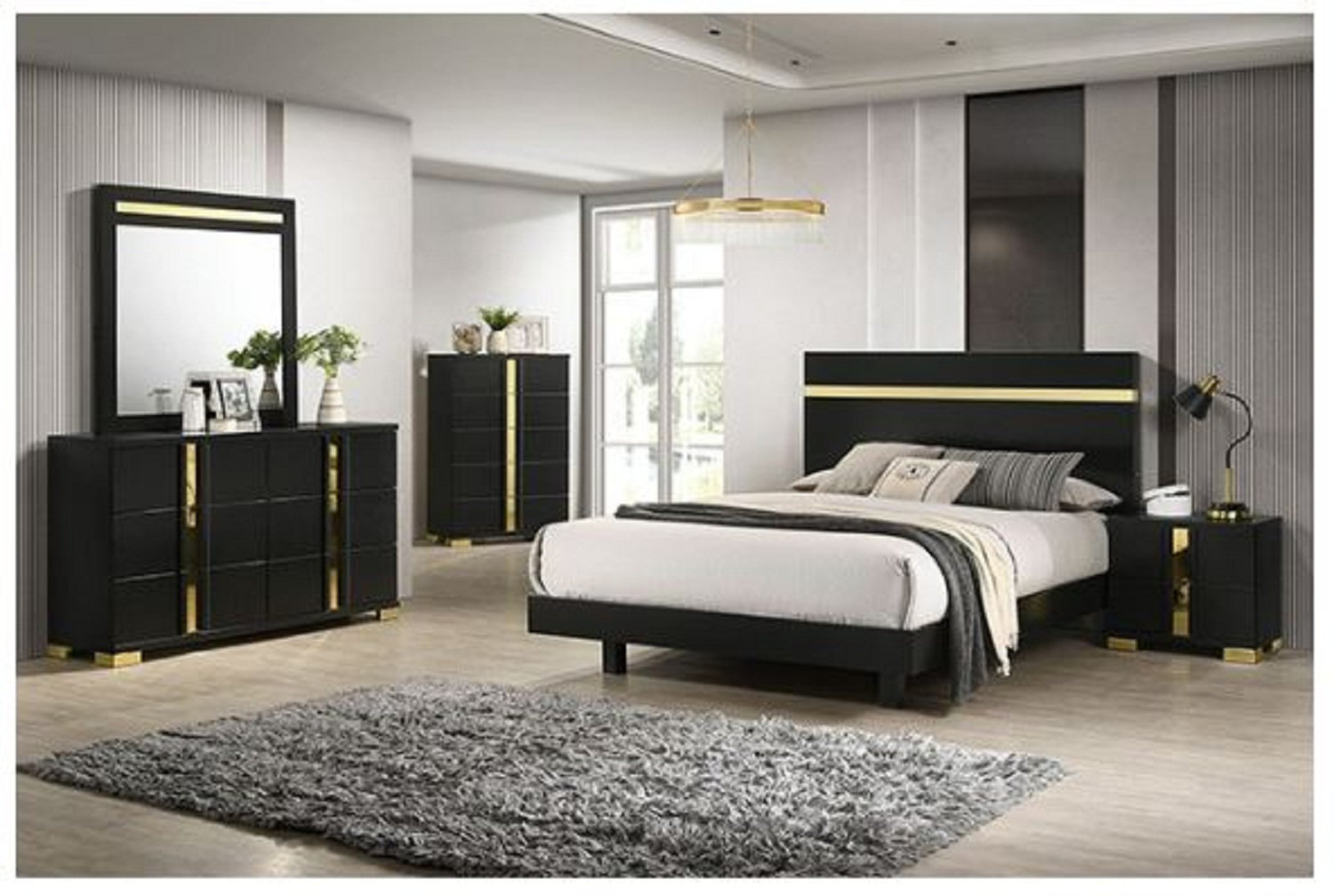 Mercer41 Leigh 4 piece Modern Black Brushed Bronze Bedroom Set Wayfair Canada